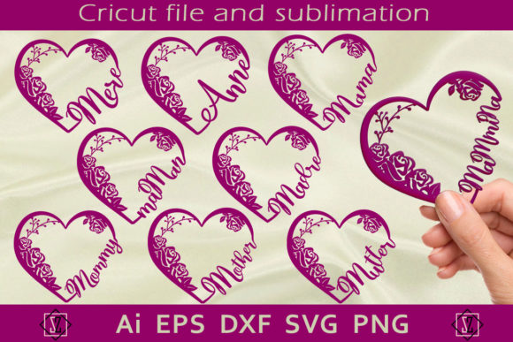 Hearts with the Word Mom. SVG Cutting Graphics and Crafts